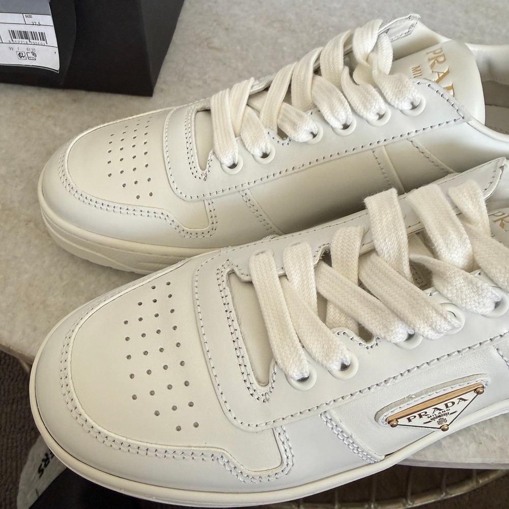 Prada 1E792M Women's Ivory Downtown Nappa Leather Sneakers shoes trainers 37.5 - Picture 13 of 16